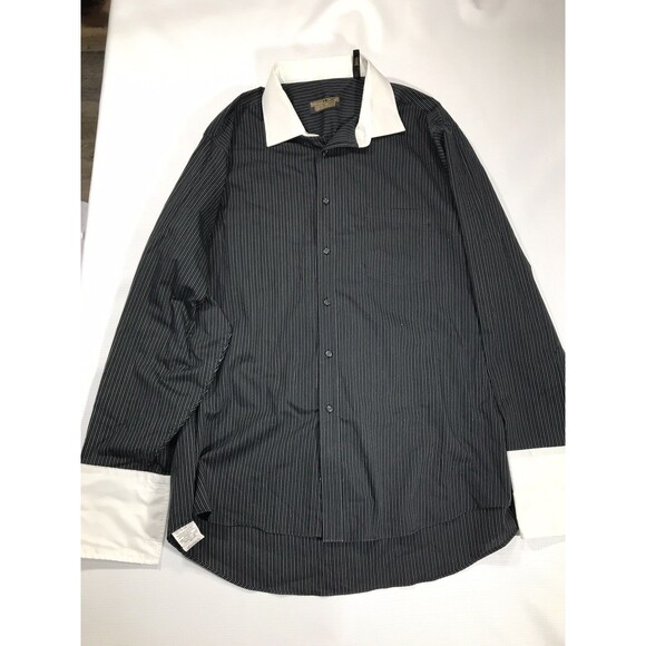 Donald J Trump Shirt Mens Size 17 1/2 Black White Signature Collection Flip Cuff - Picture 1 of 10